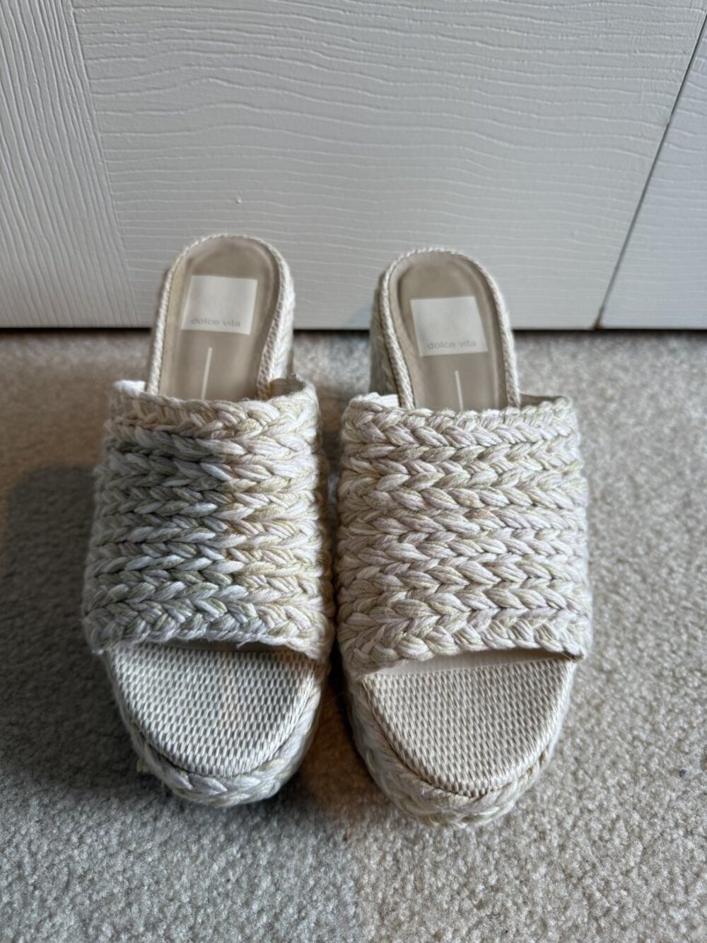 Dolce Vita Women’s Elora Chunky Raffia Platform Slide Sandals Light Natural Sz 6 - Picture 2 of 8